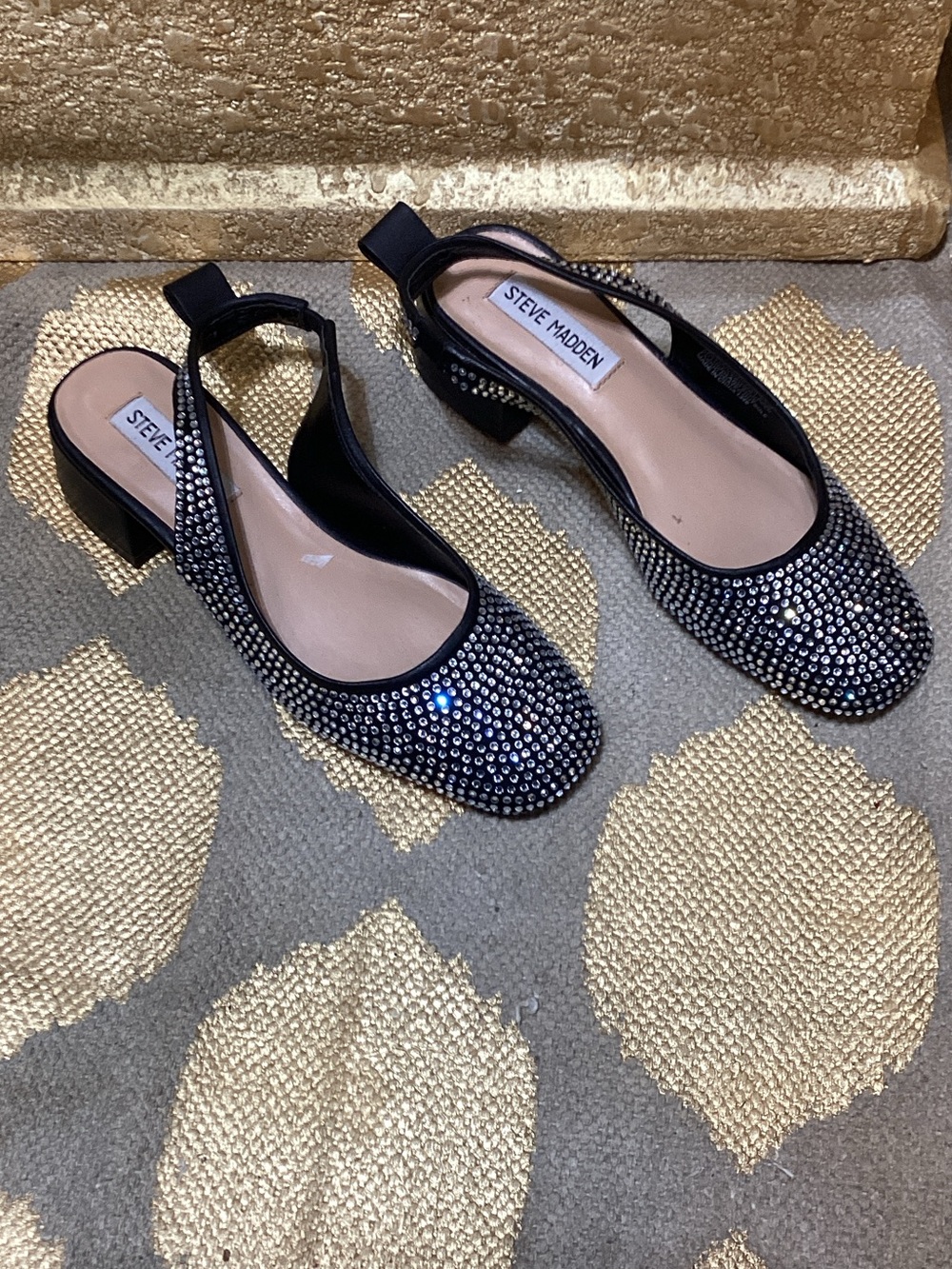 Steve Madden Black Rhinestone Slingback Mules
